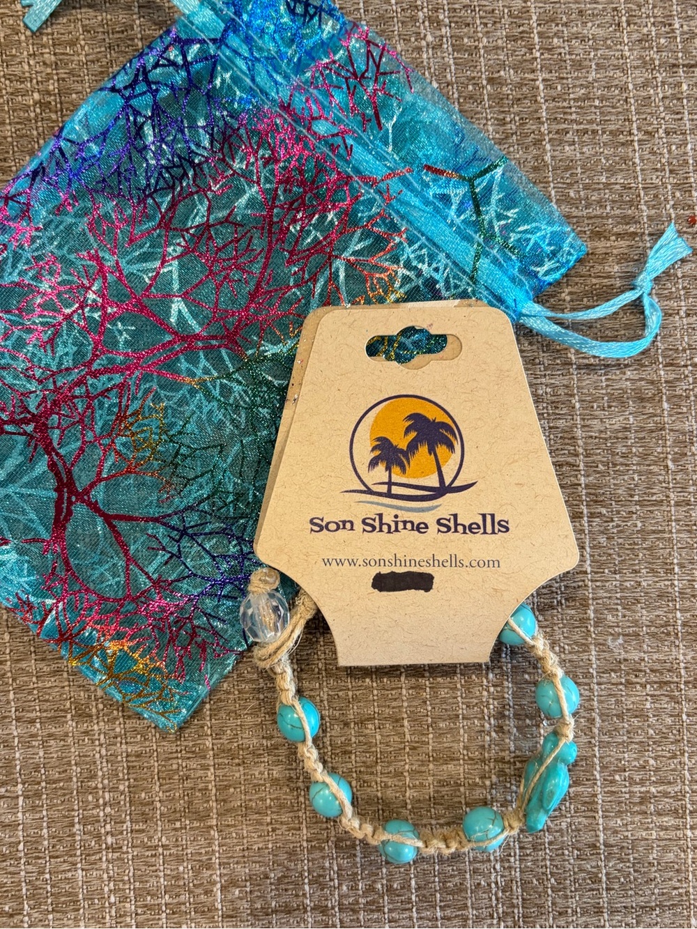 Son Shine Shells Turquoise Beaded Hemp Bracelet